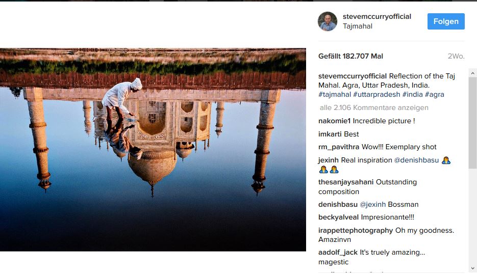 Instagram Foto vom Fotografen Steve McCurry Motiv: Taj Mahal